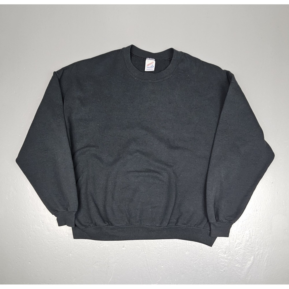 Vintage Jerzees Sweatshirt Mens 3XL Blank Black Made‎ in USA Crewneck Pullover